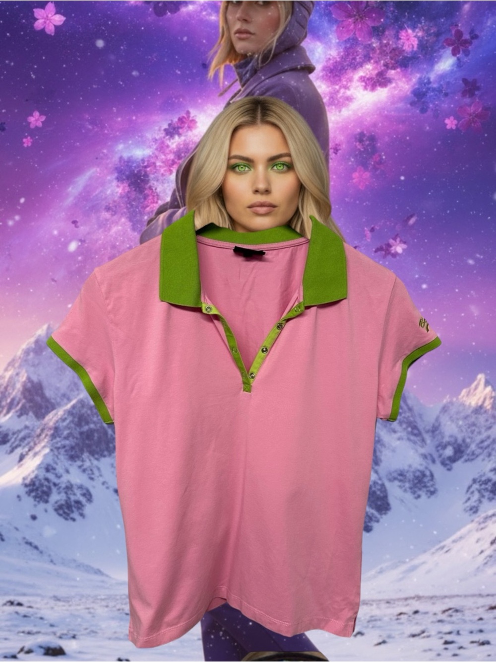 Bogner Pink and Green Logo Pullover Top